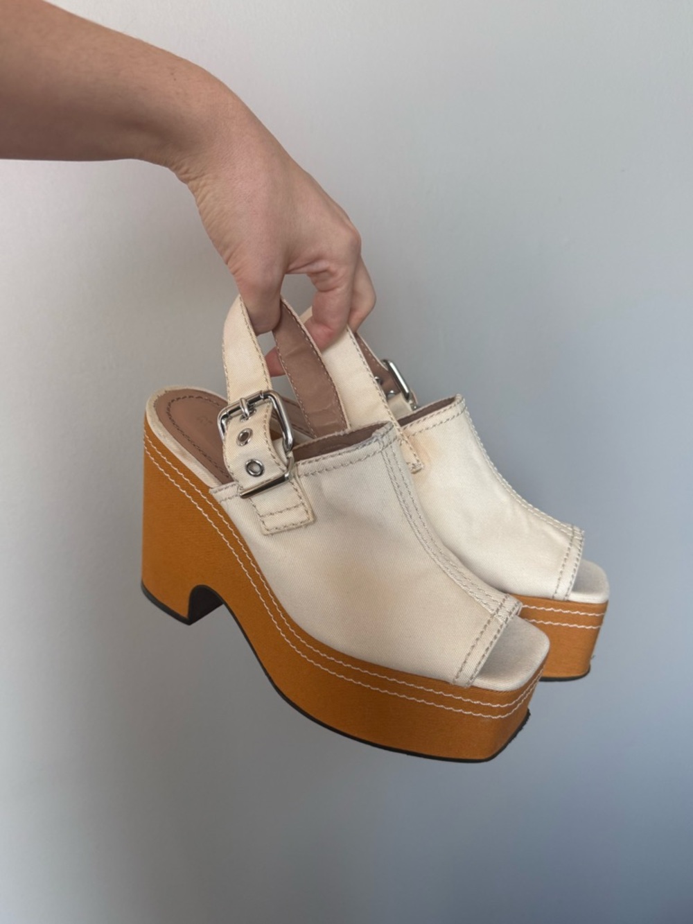 Marni Cream and Orange Platform Slingback Sandals